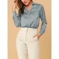 thumbnail image 6 of MODA NOVA Juniors Elegant V Neck Point Collar Long Sleeve Smooth Satin Blouse, 6 of 7