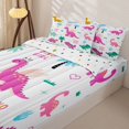 thumbnail image 3 of Metsweet Cartoon Dino Zipper Full Size Comforter Sets with Fitted Sheet and 2 Pillowcases, Kawaii Dinosaurs Animal Zipper Bedding Set, Pink Blue Green,4pcs, 3 of 6