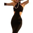 thumbnail image 3 of hirigin Women's Cut Waist Dress Halterneck Bodycon Backless Black Slim Fit Long Dress with Sleeves for Party Cocktail Evening, 3 of 9