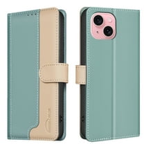 Flip Wallet Case for iPhone 15, Luxury PU Leather Magnetic Folio Cover with RFID Blocking Credit Card Holder,Kickstand - TPU Shockproof TPU Inner Durable Protective Phone Case,Green