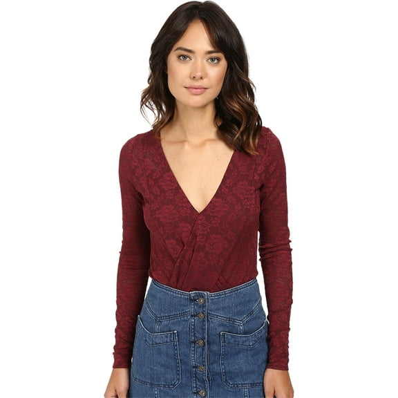 Free People Womens Sneaky Surplice Bodysuit Wine Medium 8/10