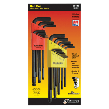 Bondhus 20199 Bondhus Ball End L-Wrench 22pc Multi-Pack in Sizes.050-3/8"