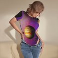 thumbnail image 3 of KLL Women 's Crew Neck Bodysuit Jumpsuits Planets And Stars Print Short onesies Stretch T Shirts, 3 of 5