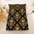 thumbnail image 5 of Homewish Black Gold Sugar Skull Bed Sheets,Vintage Damask Full Size Sheets,Halloween Bed Set,4 Pieces,1 Flat Sheet, 1 Fitted Sheet and 2 Pillowcases, 5 of 6