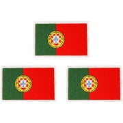 Portugal Flag Patch Bulk 3.5 inch x 2.25 inch State Iron On Sew Embroidered Tactical Backpack Hat Bags Caps Jackets Pants Portuguese (3-Pack Patch)