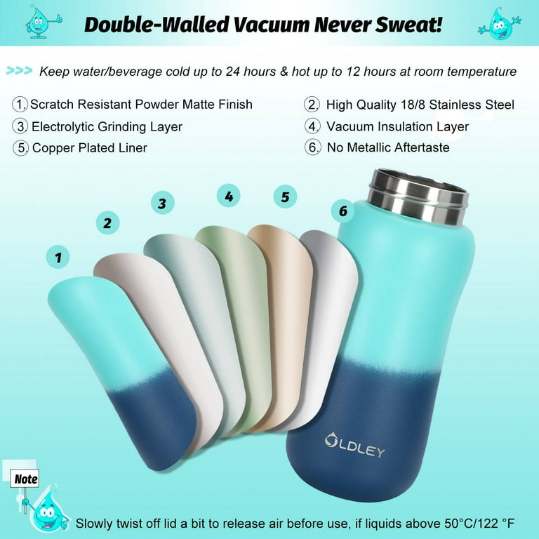 12 oz OLDLEY Insulated Kids Water Bottle Green Blue Boy with Straw/Chug/2 Lids Stainless Steel Double Wall Vacuum Wide Mouth BPA Free Leak-Proof for