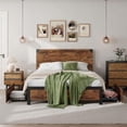 thumbnail image 1 of Bingirl Queen-Size Brown Bed Frame with 4 Drawers and Headboard. Rustic Vintage Wood and Metal Platform Bed with Ample Storage Space, No Box Spring Needed, Noise-Free, 1 of 7