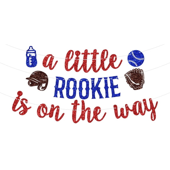 A Little Rookie is on the Way Banner, American Baseball Welcome Baby, Sport Themed Slugger Birthday/Gender Reveal/Baby Shower Party Decoration Supplies for Boy Girl