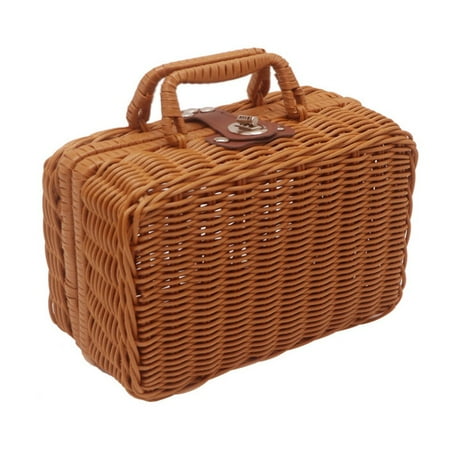 

linyes Rattan Suitcase Basket Organizer Storage Box For Camping Travel Picnics Gifts