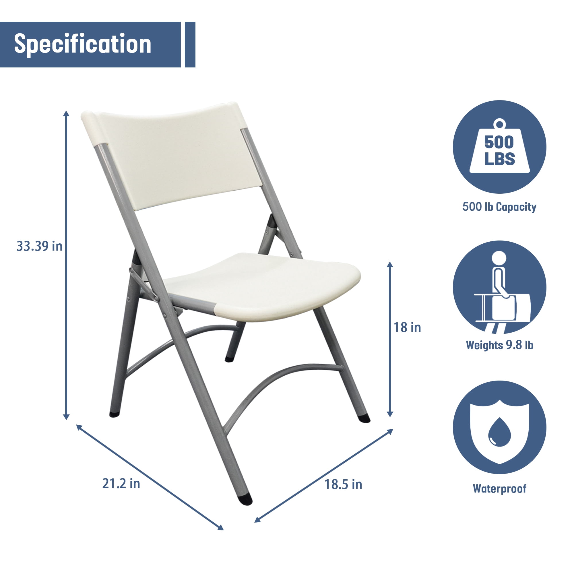 Sumkea Banquet Folding Chairs for Indoor & Outdoor, Plastic, Set of 4 - White