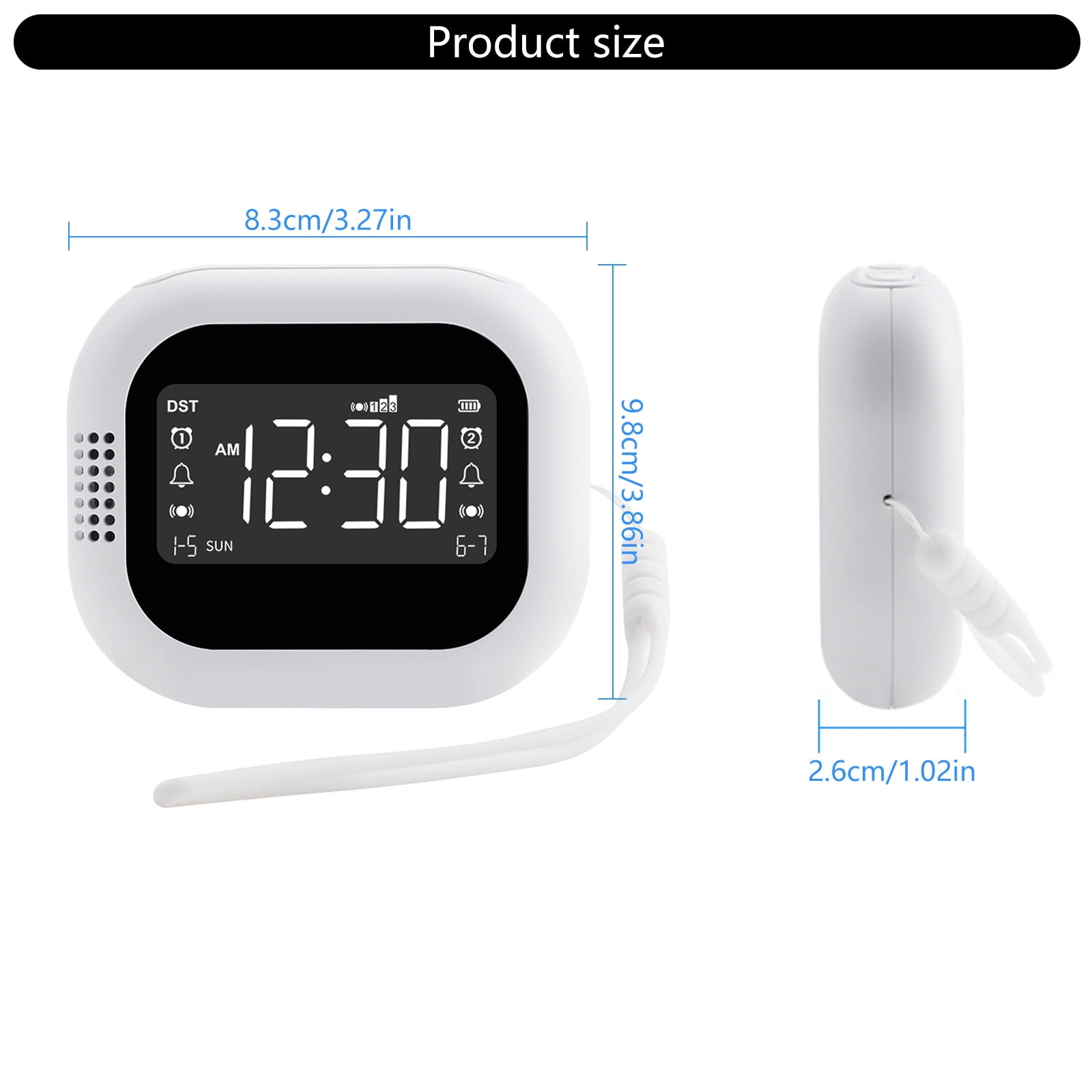 BIBABLYKE Rechargeable Vibrating Alarm Clock for Heavy Sleepers Adjustable Vibration Strength LCD Display 2 Alarms Snoozes Clock
