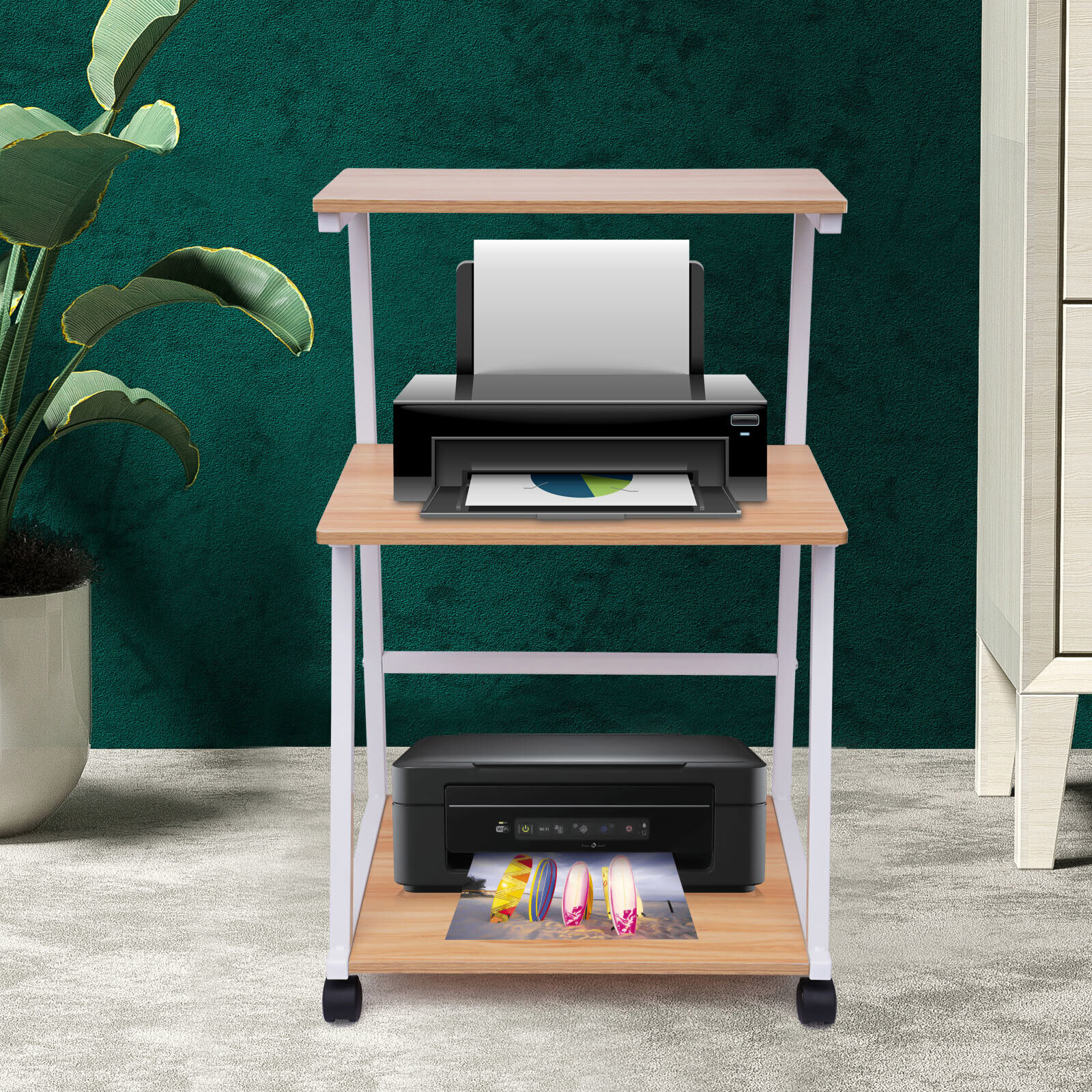Miumaeov 3Tier Office Larger Mobile Printer Copier Stand Table for Home Office Storage
