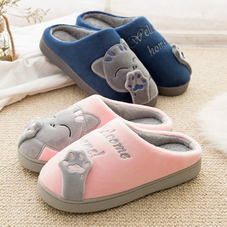 

Winter Soft Non-slip Cats Print Warm Women Men Non-Slip Indoor Shoes Slippers