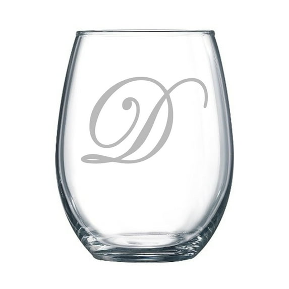 4-pc Precious Script Personalized 15 oz Stemless Wine Glass, Letter D