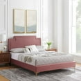 thumbnail image 2 of Platform Bed Frame, King Size, Pink, Velvet, Mid Century French Bedroom, Modern Contemporary Boutique HB35451, 2 of 12