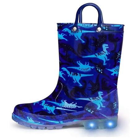 

K KomForme Kids Light up Rain Boot Blue Dinosaur Toddler Boys Shoes Size 8