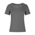 thumbnail image 3 of RYRJJ Womens Basic T Shirts V-Neck Short Sleeve Ribbed Knit Tops Slim Fit Summer Tees Y2k Clothing(Dark Gray,L), 3 of 5