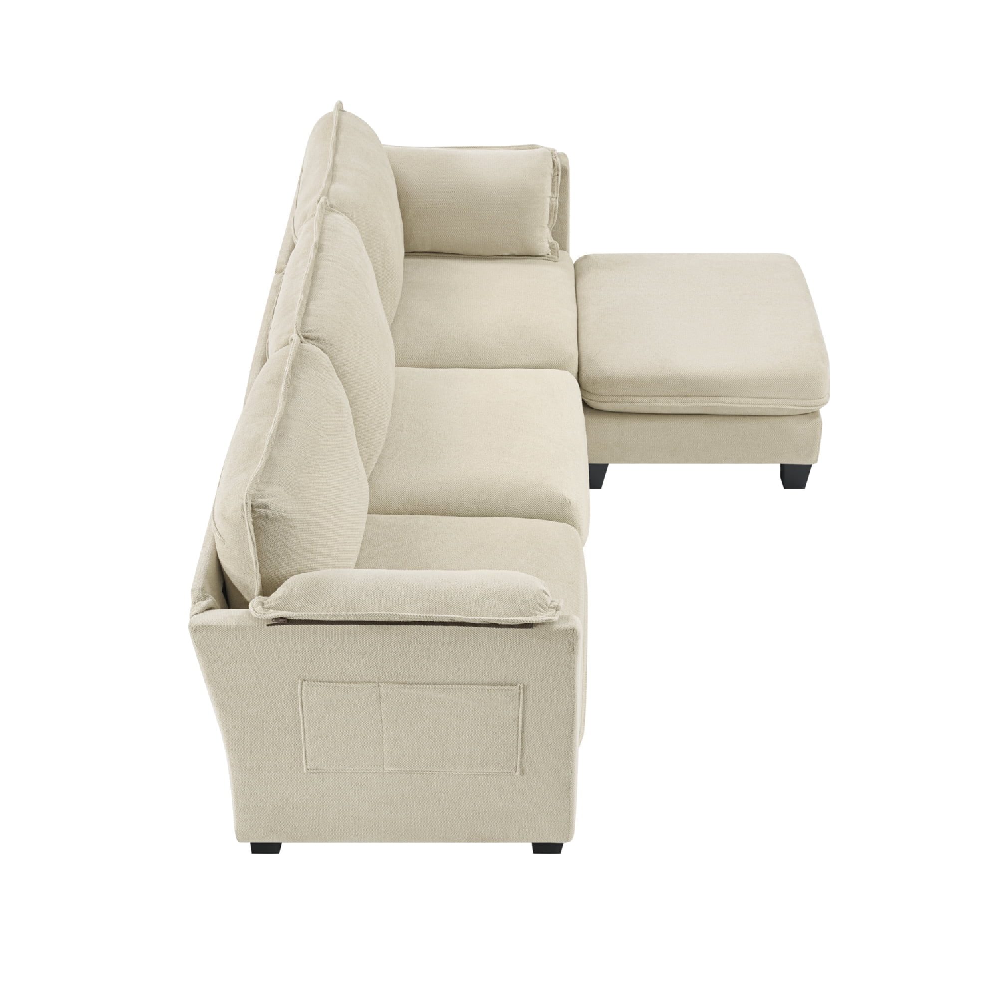 L-Shaped Sectional Sofa with Detachable Storage Armrest Cushion, 93-Inch Cotton-Linen Brushed Fabric 3-Seater Couch for Living Room, Beige