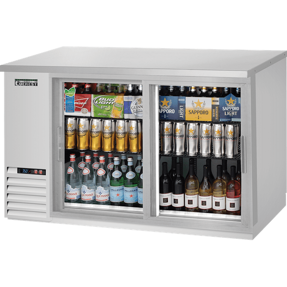 Everest Refrigeration EBB59G-SD-SS Back Bar Cooler Cabinet 2 Glass Sliding Doors, 115v, NSF - 17 cu. ft.