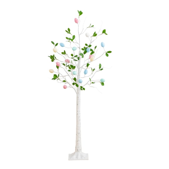 Nearly Natural Pre-Lit Artificial Blooming Easter Egg Twig Tree - 5' - Warm White LED Lights