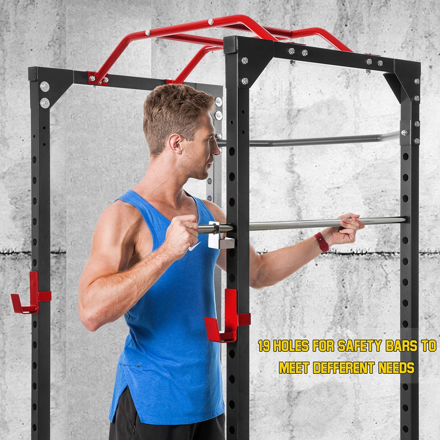 Mousport Power Cage Squat Rack Cage Weight Cage Power Rack Home Gym with 19-Level Adjustable and J-Hooks Heavy Duty for 1000 lbs Capacity for Barbell Lifting Squat Stand Push ups 