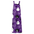 thumbnail image 5 of EANJE Halloween Overalls for Women, Sleeveless Spaghetti Strap Jumpsuit with Pockets, Print Wide Leg Baggy Romper, Adjustable Straps Fall Holiday Party Outfit Dark Purple S, 5 of 6
