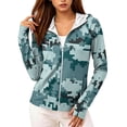 thumbnail image 2 of Women's Sun Protection Jacket Hoodie Clothing Lightweight Long Sleeve Sun Cover Up Shirt with Fashion Print, Athletic Lightweight Full-Zip Long Sleeve Outdoor, Dark Green, XL, 2 of 5