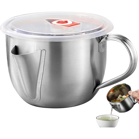 Stainless Steel Fat Separator Jug 1L – Gravy & Bacon Grease Container with 2-Outlet Lid for Mess-Free Pouring, Kitchen Oil Strainer(DSF)