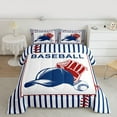 thumbnail image 2 of Feelyou Retro Baseball Hat Twin Comforter Sets, Blue Stripes Lines Bedding Set, 2pcs, 2 of 8