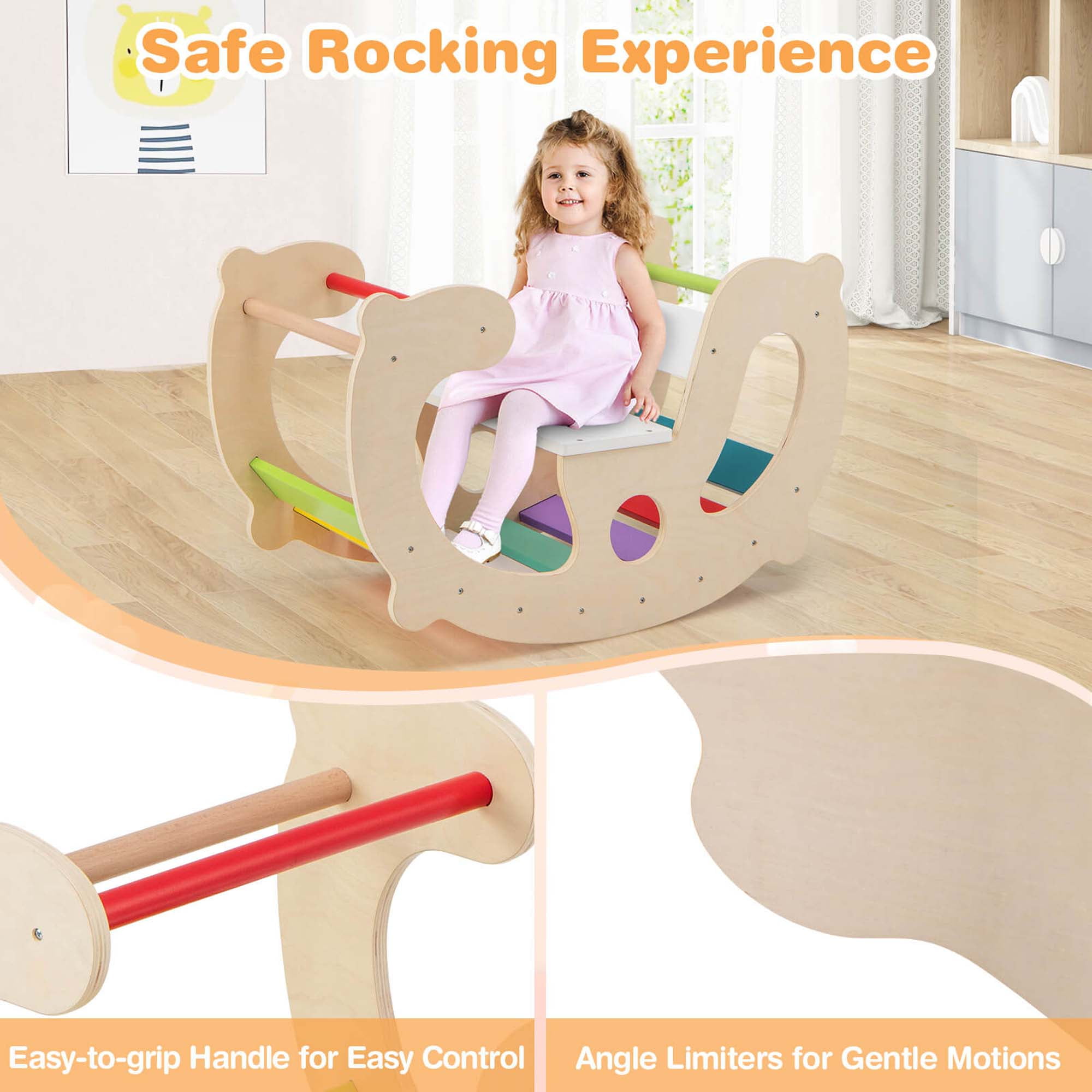 Costway 2-in-1 Rocking Horse Arch for Kids Montessori Climbing Toys with Rocker Multi-color
