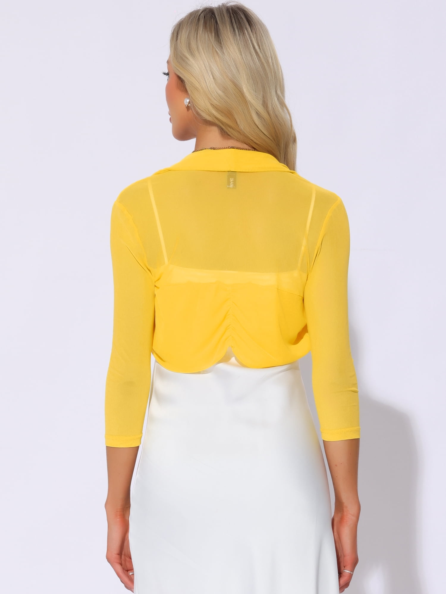 DARING DIVA Semi Sheer Elegant 3/4 Sleeves Blouse S Yellow