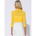 thumbnail image 4 of DARING DIVA Semi Sheer Elegant 3/4 Sleeves Blouse L Yellow, 4 of 6