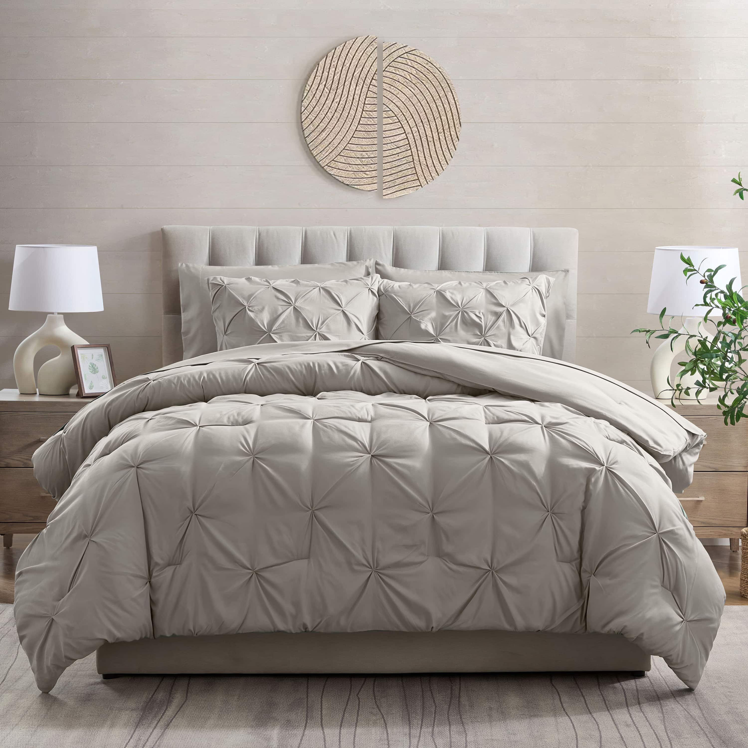 LammaLoe Twin Comforter Sets, 5 Piece Bed In A Bag Pintuck Bedding Sets, linen