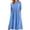 Blue, variant on Women's Cotton Linen V-Neck Midi Dress, Casual Loose Fit 3/4 Sleeve Solid Color Sundress, Retro Boho Kaftan Gown with Side Pockets