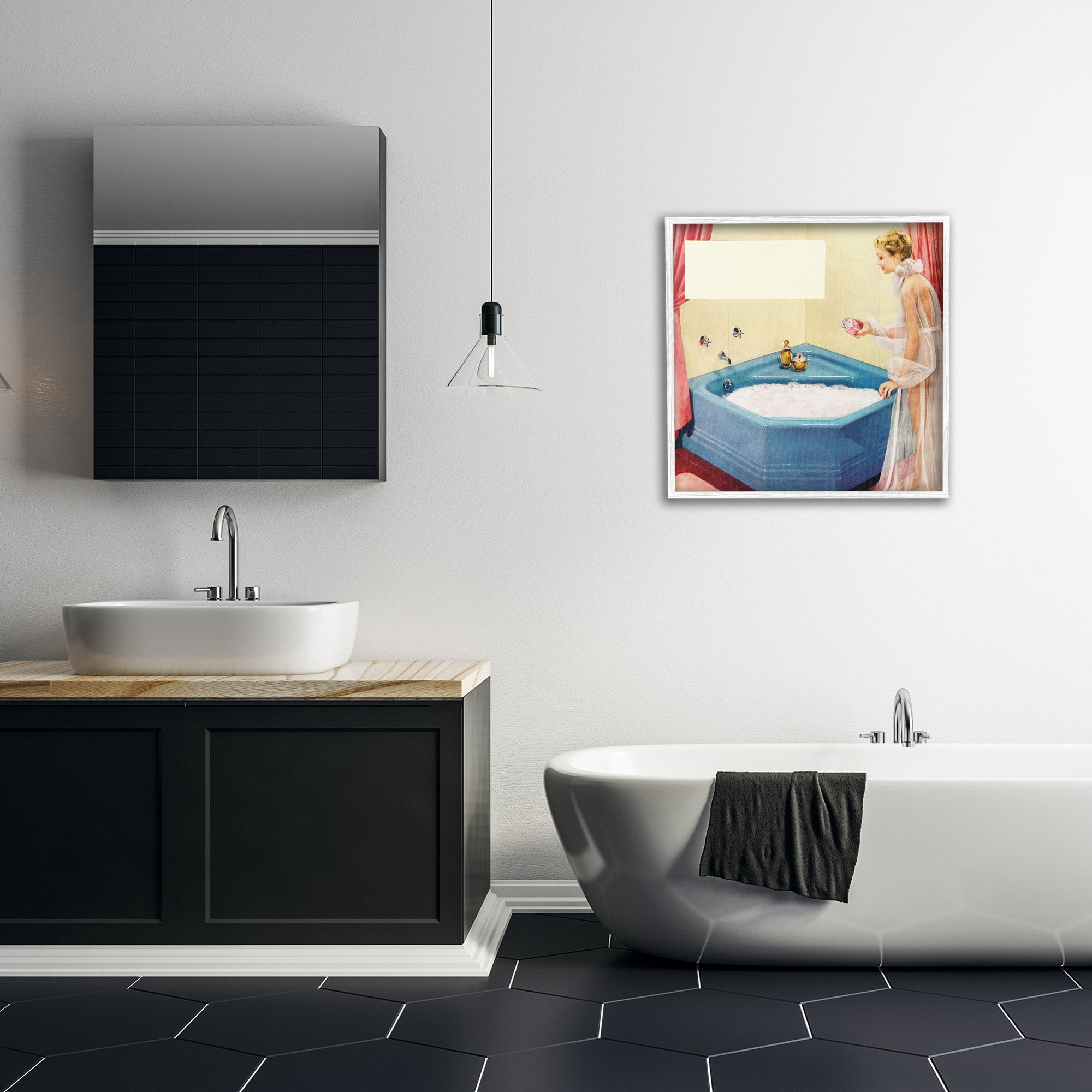 Stupell Industries Vintage Bubble Bath Girl Novelty Painting White Framed Art Print Wall Art, 24 x 24