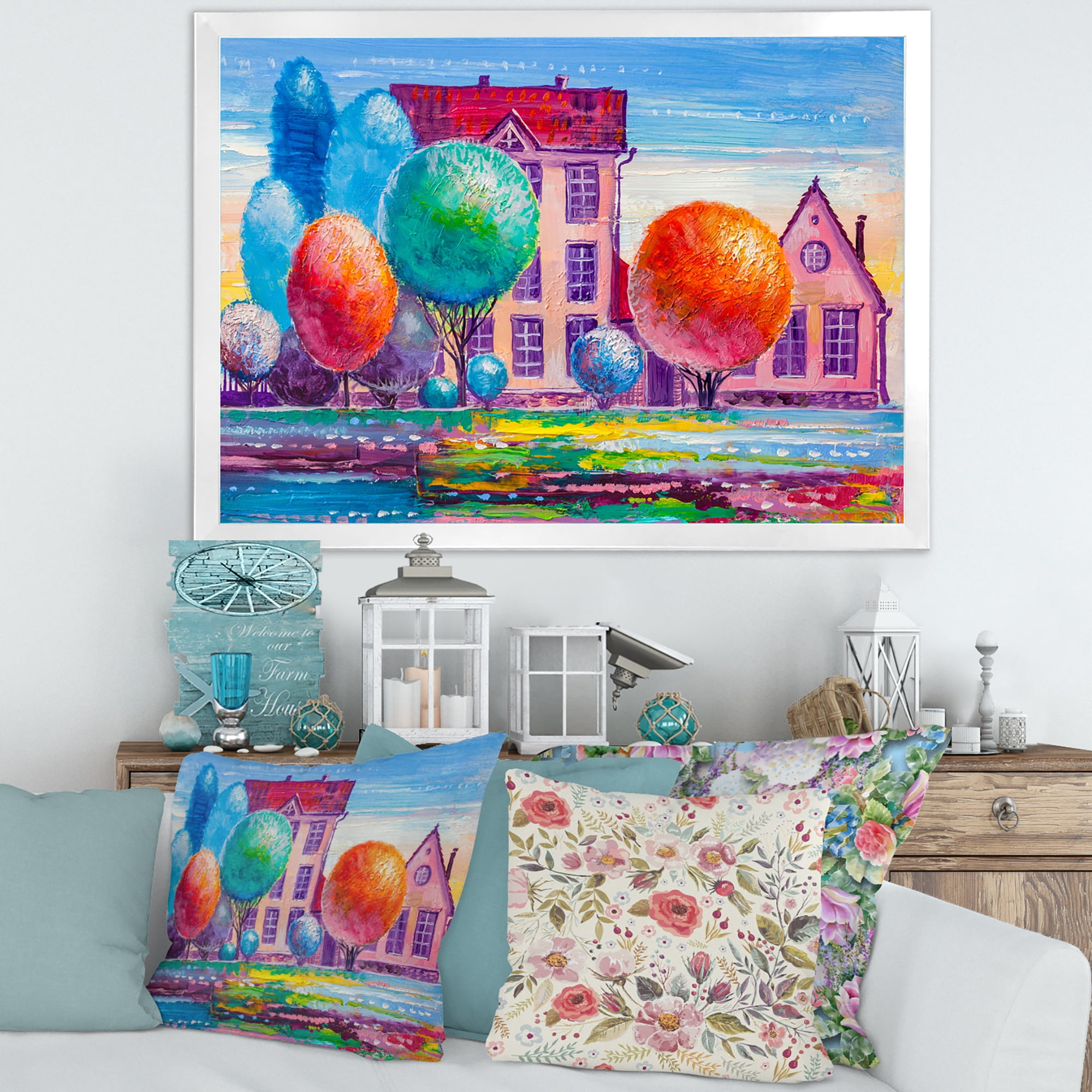 Designart 'Abstract Daydream House In The VIllage' Traditional Framed Art Print