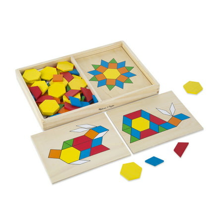 Melissa & Doug Pattern Blocks and Boards - Classic Toy With 120 Solid Wood Shapes and 5 Double-Sided