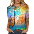 thumbnail image 2 of Meichang T-Shirts Col Rond pour Femmes Mode Vintage Graphiques Manches 3/4 Décontracté Ample Pull Basique Blouse Hauts d'Été, 2 of 5