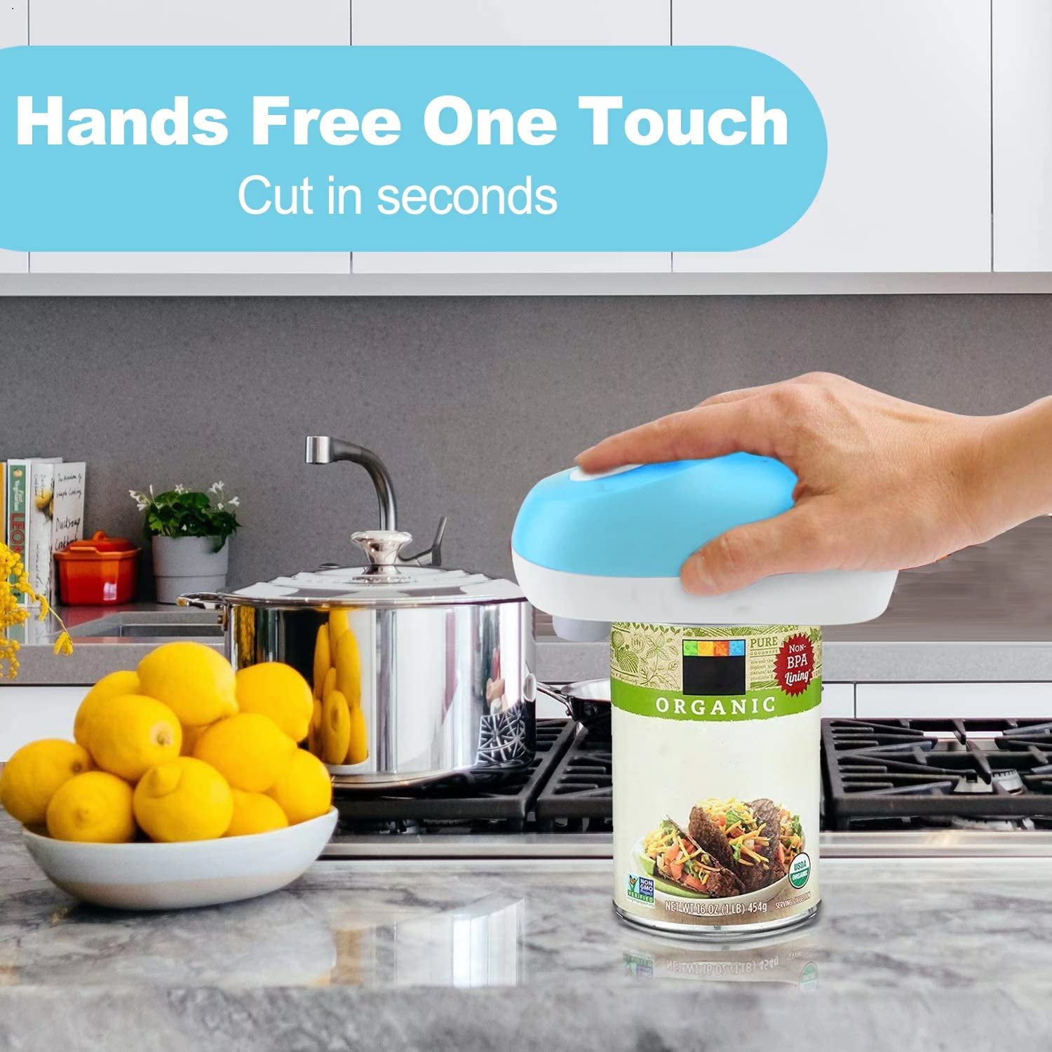 One-Touch Electric Can Opener, Smooth Edge Food-Safe Automatic Can Opener  Electric Kitchen Fits Almost All Size Cans, Hands Free Battery Can Openers