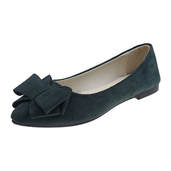 Xfvqtps Ladys Single Shoes Bowknot Suede Surface Pointy Toe Flat Bottom Soft Sole Fashion Work Casual Shoes Spring and Summer New Shallow Mouth Slip on Flat Shoes Army Green
