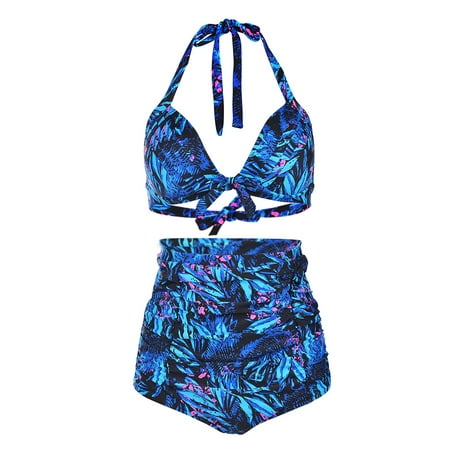 Fitibest Stylish Tankinis High Waist Bikini Swimsuit Flower Printing Bikini Suit for Women,