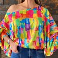 thumbnail image 2 of Mujeres Color sólido Manga larga Botón Up Camisetas Pullover V-cuello Túnica suelta Pompotops gfhjh5202, 2 of 4