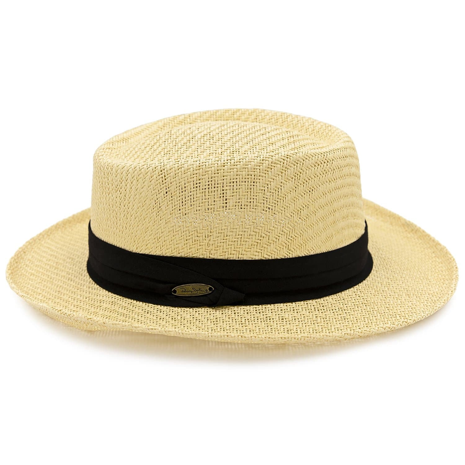 Panama Jack Gambler Straw Hat - Lightweight, 3" Big Brim, Inner Elastic Sweatband, 3-Pleat Ribbon Hat Band (Black, Large/X-Large)