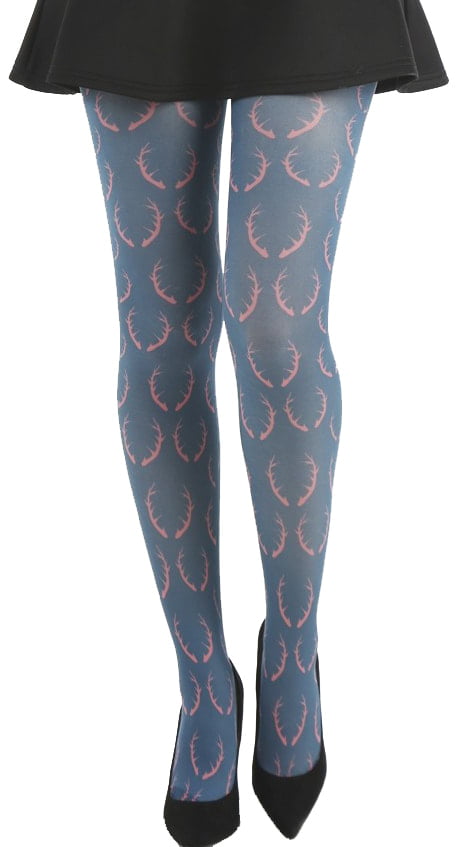 Ladies/Womens Bird printed tights fashion tights on cream background 