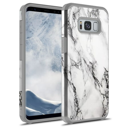 Samsung Galaxy S8 Case, Rosebono Slim Hybrid Shockproof Hard Cover Graphic Fashion Colorful Skin Cover Armor Case for Samsung Galaxy S8 (White Marble)