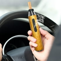 Portable Car Ashtray with Lid, Aluminum & Walnut Wood Construction, 3 Cigarette Size Adapters, 4.8" Compact Design, Easy Clean Detachable Bottom, Premium Gift Box with Cleaning Brush, Yellow