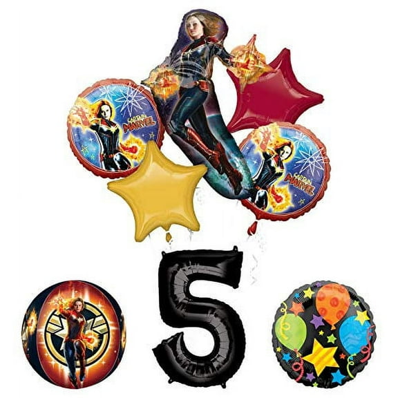 Captain Marvel 5th Birthday Party Supplies Jubilee and Orbz Balloon Bouquet Decorations