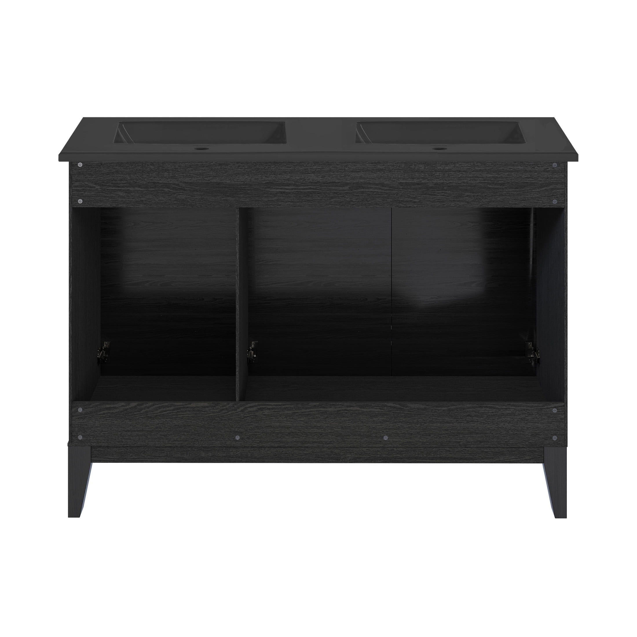 Cascade 48 in. Black Oak, Double Basin Bathroom Vanity With Black Ceramic Sink Top