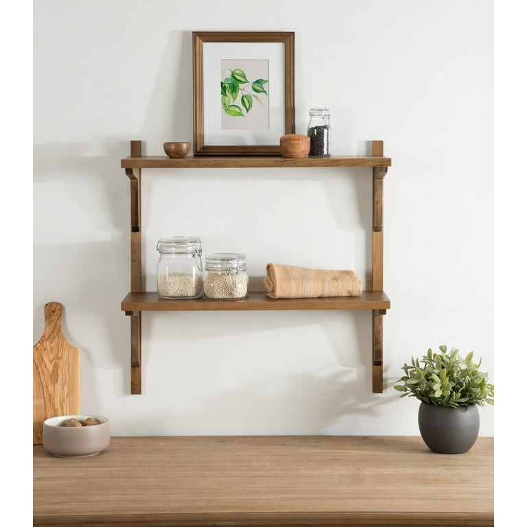 Kate and Laurel Meridien Wood Wall Shelf, Rustic Brown 24x8x24