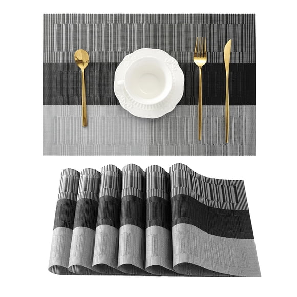 Set de 6 Individuales Leetaltree Gris con Rayas Blancas de PVC